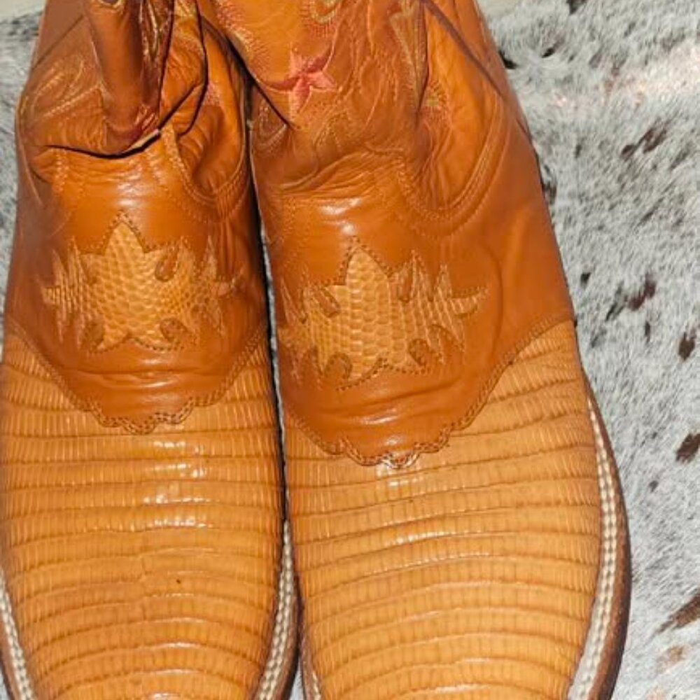 Lucchese Orange EXOTIC LIZARD Cowboy Sz 7 - Picture 3 of 3